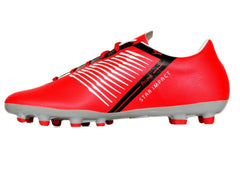 A pair of SEGA PRIME Men's Football Boots with an EVA upper in red with white and black accents, and a rubber outer sole with moulded studs.