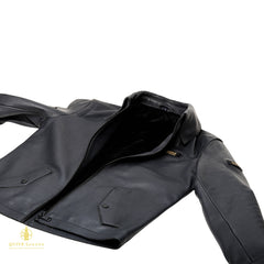 Black leather jacket premium sheepskin on a white background