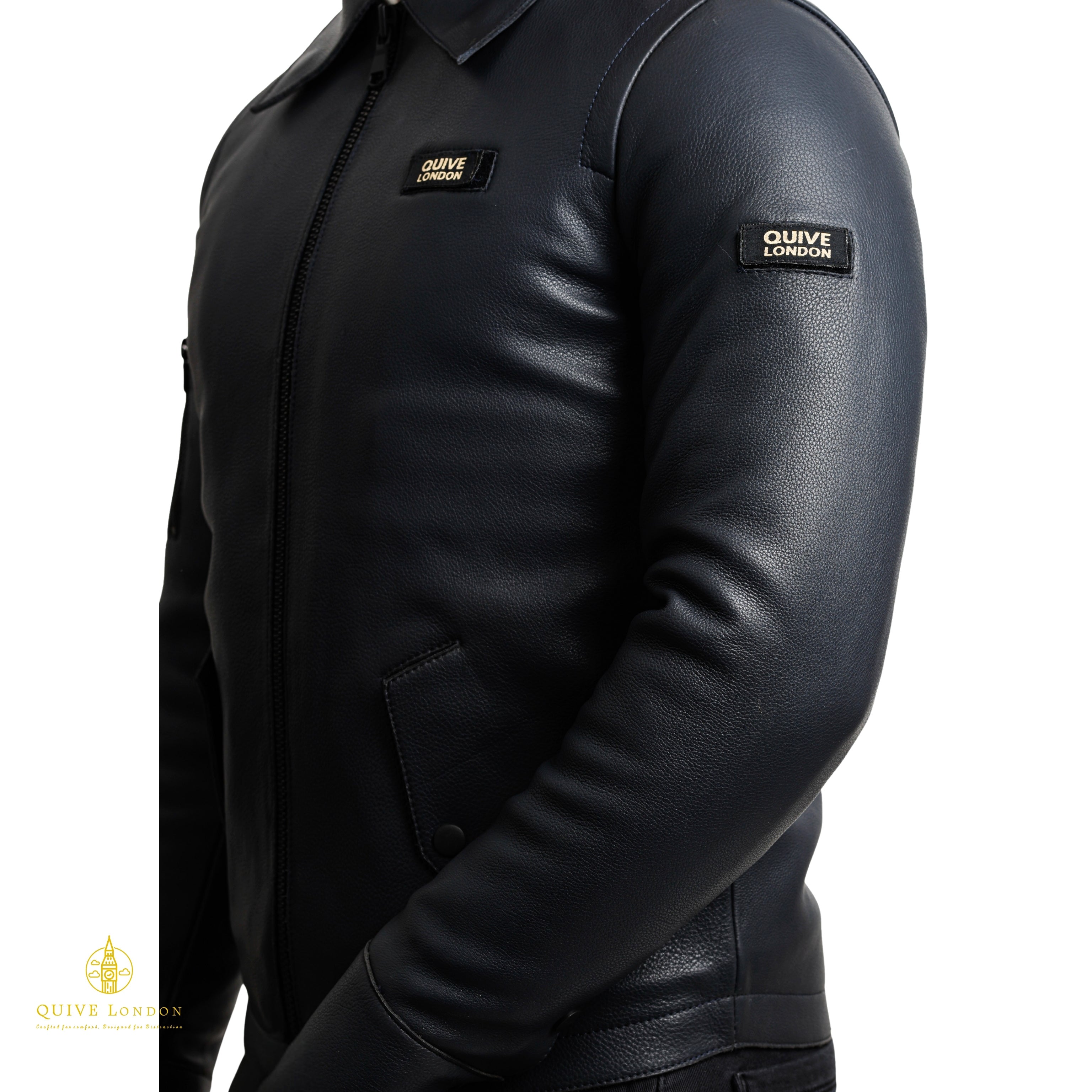 Black leather jacket premium sheepskin on a white background