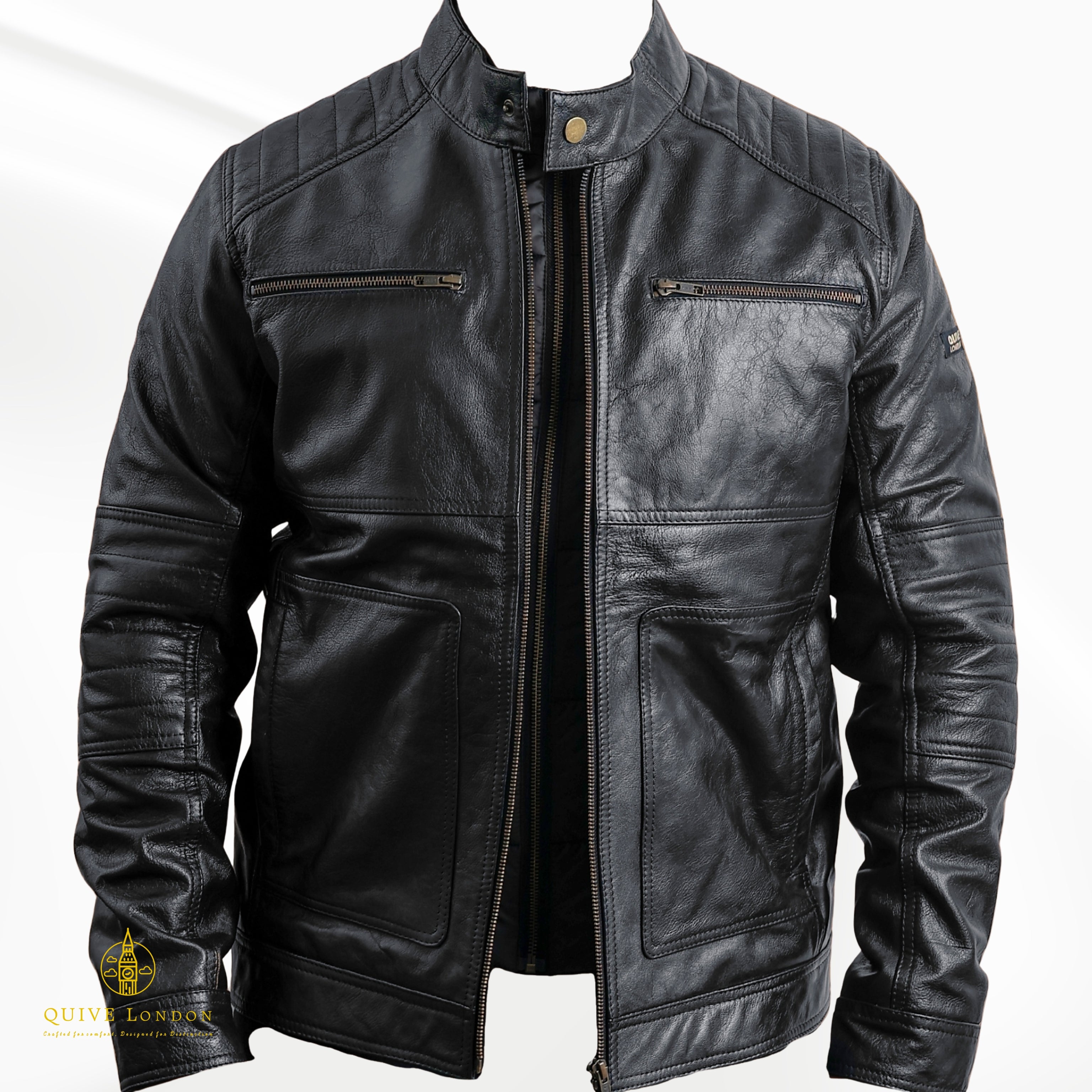 Black leather jacket premium sheepskin suede on a white background