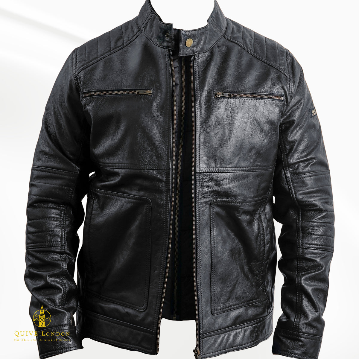 Black leather jacket premium sheepskin suede on a white background