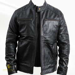 Black leather jacket premium sheepskin suede on a white background