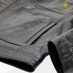 Black leather jacket premium sheepskin suede on a white background