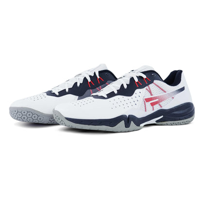 Men's White Badminton Shoes with red accent.