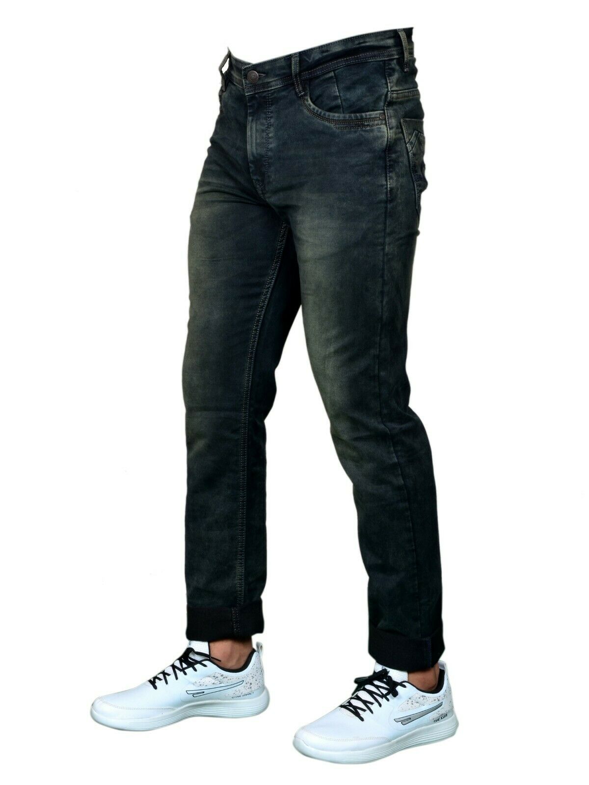 MENS JEANS: BLACK REGULAR DENIM JEANS BY BURK HEDGES