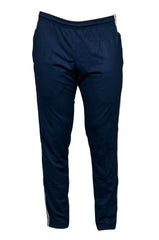 tracksuit bottoms, joggers, men's clothing, fashion, sale, SEGA, blue, clothes for men, summer 2020 collection, cheap tracksuit, bottoms, lower, joggers, cotton, fabric, sports, image is front facing centre of blue and red striped tracksuit bottoms, red, striped, leisurewear