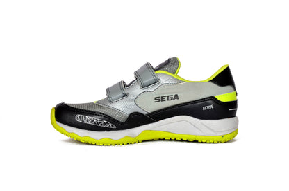 SEGA Active kids' trainers, grey and lime opposite side profile