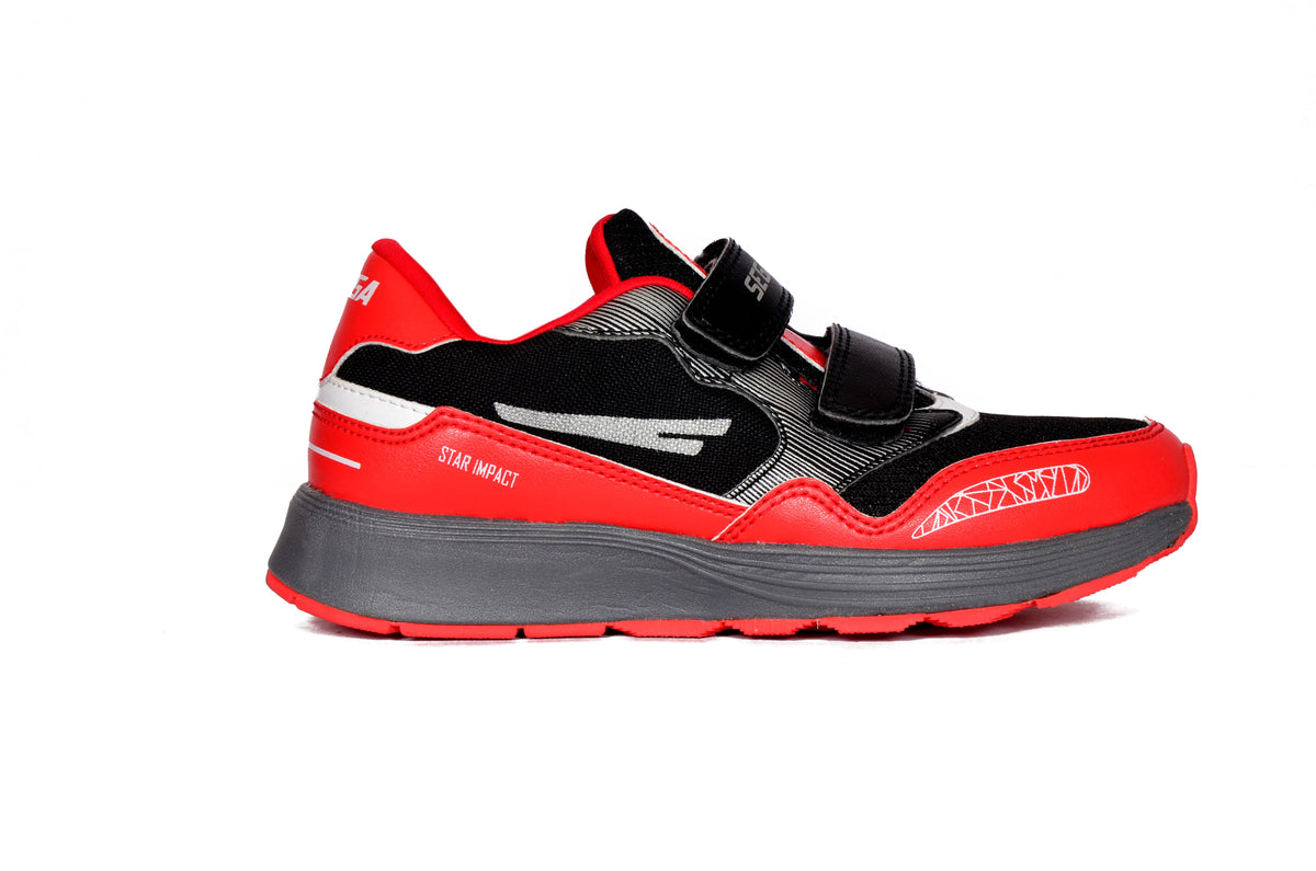 SEGA Active boys' trainers in red and black, right-side view