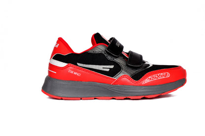 SEGA Active boys' trainers in red and black, right-side view