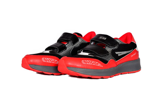 red, black, two toned, kids, children, boys shoes, children's shoes, children's trainers, kids shoes, kids trainers, for kids, for trainers, for kids, multicoloured, multicolored, SEGA SHOES, SEGA SPORTS, SEGA ACTIVE , Image of SEGA Active in its red & black variation facing left of the camera,