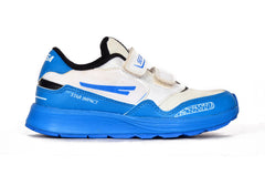 white, blue, black, two toned, kids, children, boys shoes, children's shoes, children's trainers, kids shoes, kids trainers, for kids, for trainers, for kids, multicoloured, multicolored, SEGA SHOES, SEGA SPORTS, SEGA ACTIVE , Image of SEGA Active in its blue & white variation facing right of the camera,