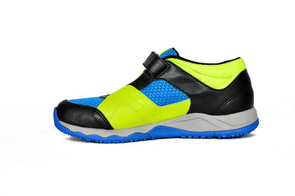 SEGA Deco boys' trainers in blue, green and black, left-side view