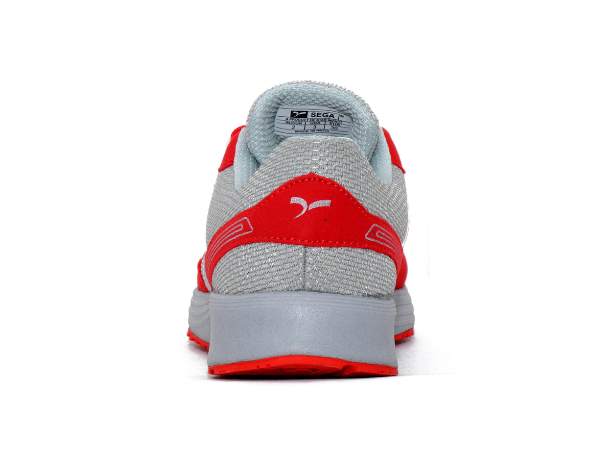 SEGA QUIVE Kids' Marathon trainers, red and grey rear heel view