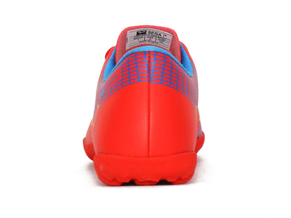 SEGA QUIVE Kids' Spectra football trainers, red indoor-shoe rear heel view