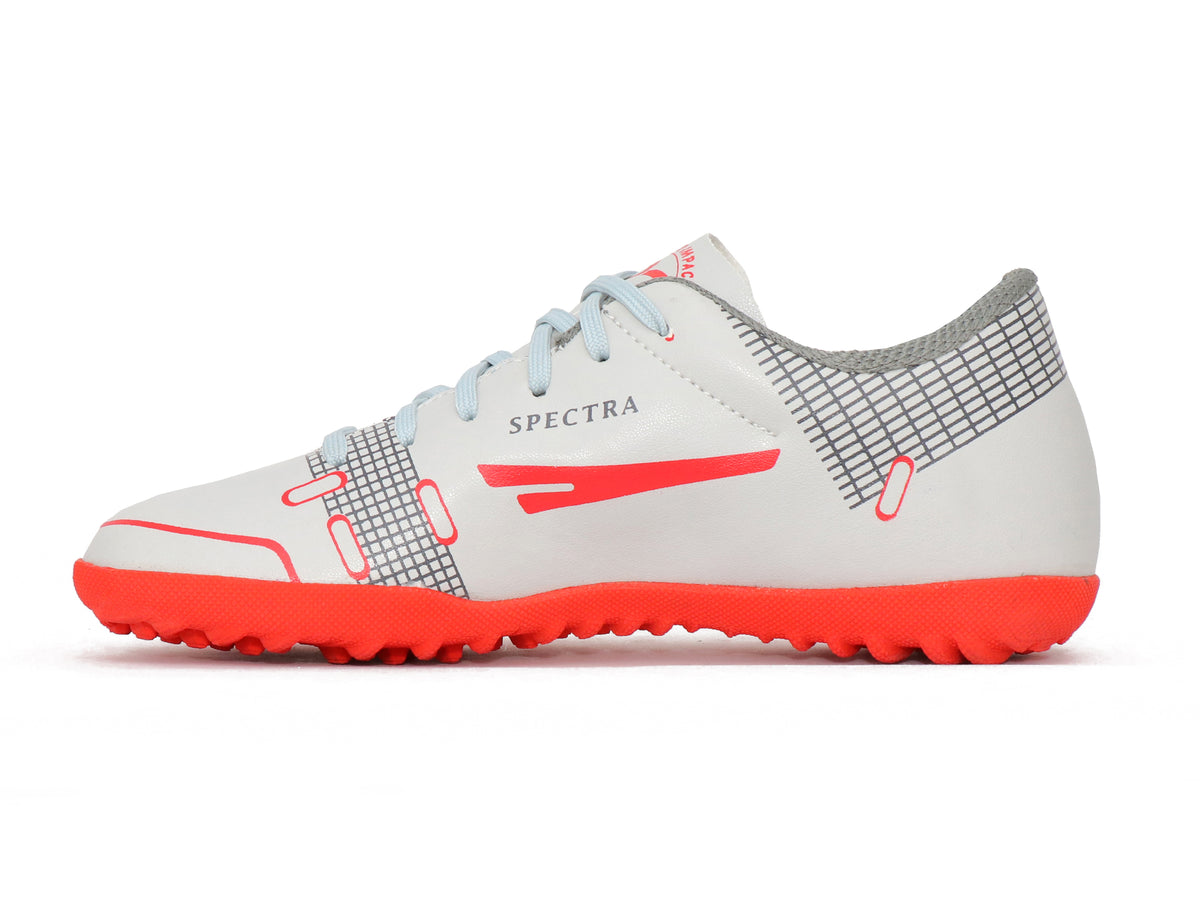 SEGA QUIVE Kids' Spectra football trainers, white and red indoor side profile