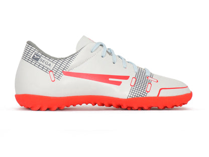 SEGA QUIVE Kids' Spectra football trainers, white and red indoor opposite side profile