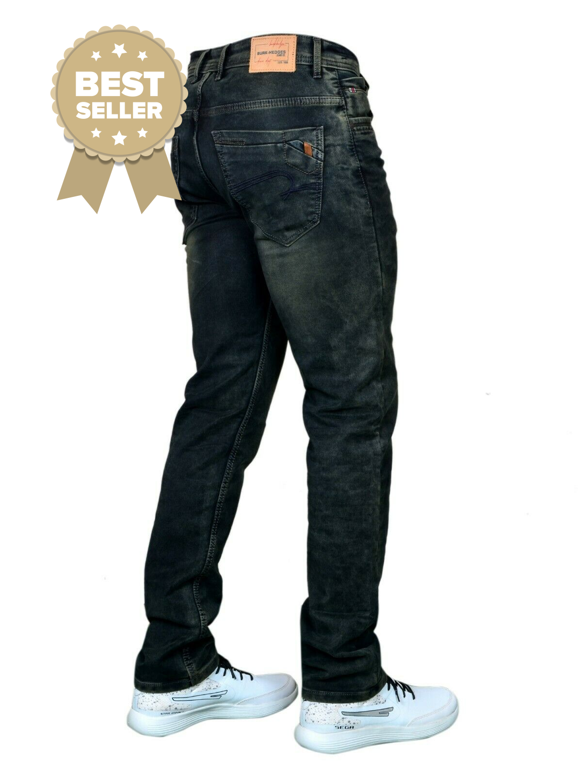 MENS JEANS: BLACK REGULAR DENIM JEANS BY BURK HEDGES